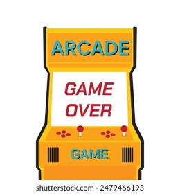 Retro arcade game machine. Screen background and font. Vector illustration. game over icon.