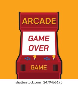 Retro arcade game machine. Screen background and font. Vector illustration. game over icon.