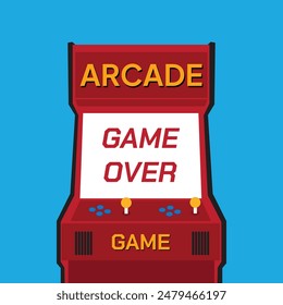 Retro arcade game machine. Screen background and font. Vector illustration. game over icon.