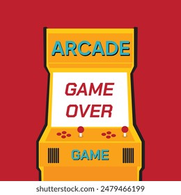 Retro arcade game machine. Screen background and font. Vector illustration. game over icon.