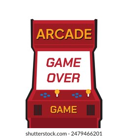 Retro arcade game machine. Screen background and font. Vector illustration. game over icon.