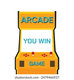 Retro arcade game machine. Screen background and font. Vector illustration. You Win Icon.