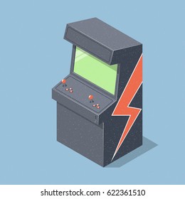 Retro arcade game machine for two players. Isometric vector illustration