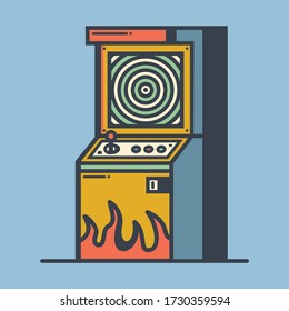 Retro arcade game machine vector illustration. Old video game play