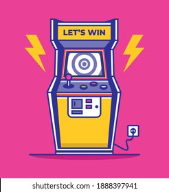 Retro arcade game machine vector icon illustration. Old video game play