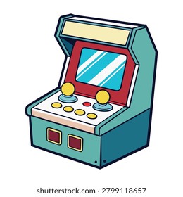 Retro arcade gaming cabinet vector illustration with classic joystick controls.