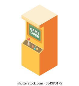 Retro arcade machine with game over message. Flat style vector illustration.