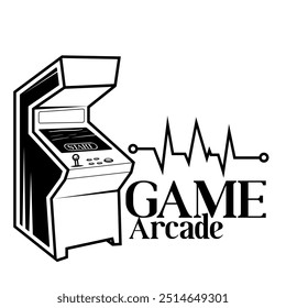 Video Retro arcade máquina de juego. Icono de la máquina de juego de texto de arcade para tatuajes y diseño de ropa