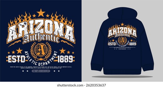 Retro Arizona varsity design with grunge texture and bold typography. for t shirts, streetwear, hoodies, and vintage apparel. Vector illustration
