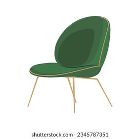 Retro armchair emerald green color. Trendy mid century modern lounge chair furniture for living room, lounge zone. Vintage interior design element. Vector illustration isolated on white background