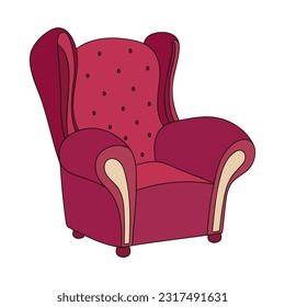 Sillón retro - ilustración vectorial dibujada a mano. Diseño de color plano.