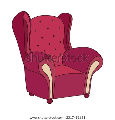 Retro armchair - hand drawn vector illustration. Flat color design.