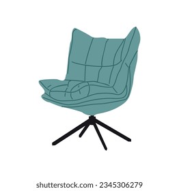 Retro armchair modern teal color. Trendy mid century modern lounge arm chair furniture for living room, lounge zone. Vintage interior design element. Vector illustration isolated on white background