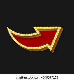 Retro arrow with lights, Empty space for your text, messages, advertising, promotion. Vector illustration. 