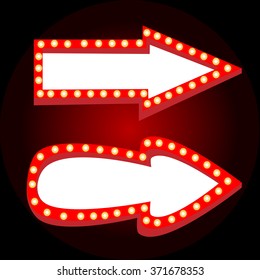 Retro arrow with lights. You can use free space for text. Vector Illustration.