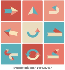 Retro arrow symbol set in a flat style
