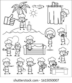Retro Art of Cartoon Chef - Set of Concepts Vector illustrations