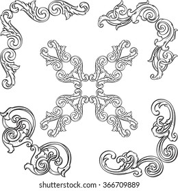 Retro art corner fine element set isolated on white