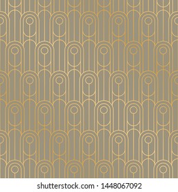 Retro art deco vibes geometric line grid seamless pattern. Concept golden oval frames rapport in mid-century style. Repeatable motif for fabric, textile, wrap, surface, web and print design. 