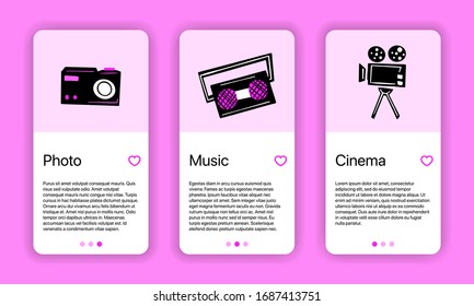 Retro art mobile app screens template. Vector illustration in doodle style.