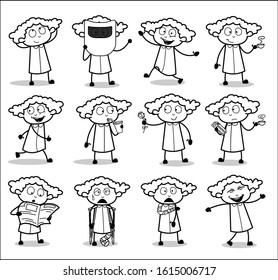 Retro Art of Office Lady Poses - Set of Concepts Vector illustrations