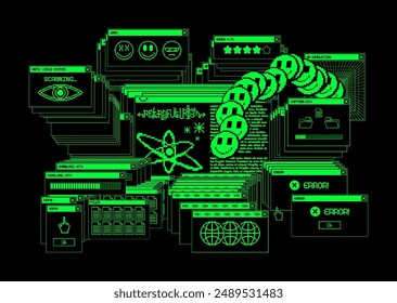 Arte retro, viejas ventanas de interfaz de usuario con Elementos de píxeles de 00, 90. Vibra de computadora vieja, y2k, retrowave, caja gráfica vaporwave. Elementos y2k de moda, interfaz de usuario retro, pc de ventana, pantalla de ordenador 90s. Vector