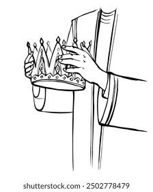 Retro art sketch drawn old bible chief priest Lord render human woman girl arm place head Nobl best pride vip male guy win trophy proud glory empire rule reign rich hero biblic story icon sign concept