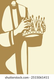 Retro art sketch drawn old bible chief priest Lord render human woman girl arm place head Nobl best pride vip male guy win trophy proud glory empire rule reign rich hero biblic story icon sign concept