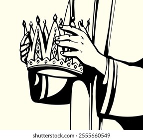 Retro art sketch drawn old bible chief priest Lord render human woman girl arm place head Nobl best pride vip male guy win trophy proud glory empire rule reign rich hero biblic story icon sign concept