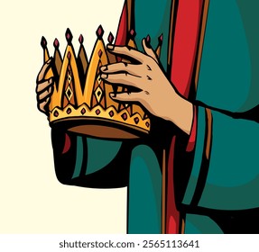 Retro art sketch drawn old bible chief priest Lord render human woman girl arm place head Nobl best pride vip male guy win trophy proud glory empire rule reign rich hero biblic story icon sign concept