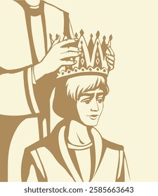 Retro art sketch drawn old bible chief priest Lord render human woman girl arm place head Nobl best pride vip male guy win trophy proud glory empire rule reign rich hero biblic story icon sign concept