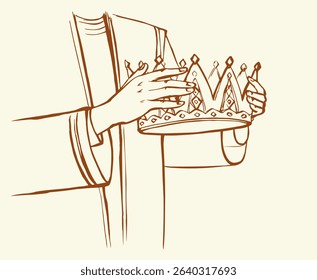Retro art sketch drawn old bible chief priest Lord render human woman girl arm place head Nobl best pride vip male guy win trophy proud glory empire rule reign rich hero biblic story icon sign concept