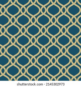 Retro artdeco seamless pattern. Vintage ogee vector background. Classic minimalistic ornament with golden wavy lines, print for wallpaper, textile