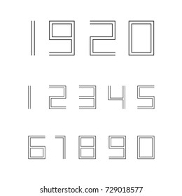 Retro art-deco style bi-lined open-ended numbers vector. Numbers from one to ten in two line style for headline font. Bi-linear characters for numbers for glyphs.