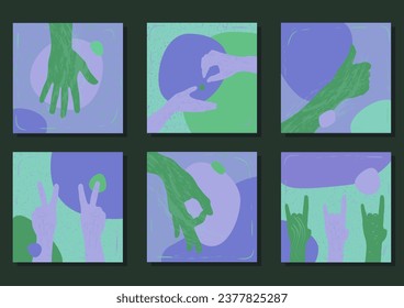 Retro Arts Set. Symbolic Artistic Posters.  Seawave Colors.