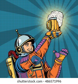 retro astronaut and a mug of beer pop art retro vector