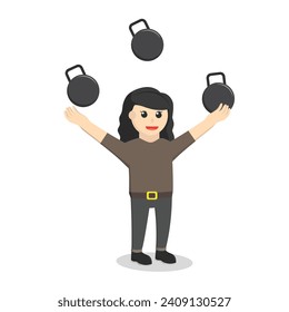 Retro Athlete woman Juggling Iron Ball design character on white background
