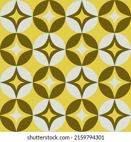 Retro Atomic Age Style Pattern Design With Stars And Circles. Retro Mid Century Modern Geometric Seamless Pattern.