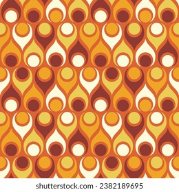 Retro Atomic circle teardrops orange brown seamless pattern