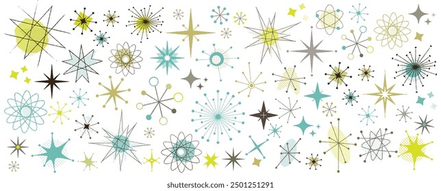 Retro Atomic Stars Clipart, Atomic Age, Mid-Century Modern Stars, Inspiriert von authentischen MCM-Designelementen