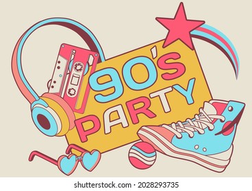 Retro audio banner.  Music Template for DJ party, Festival, Event, web banner, poster.