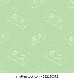 Retro audio casettes seamless pattern. Outline. Dull colors. 