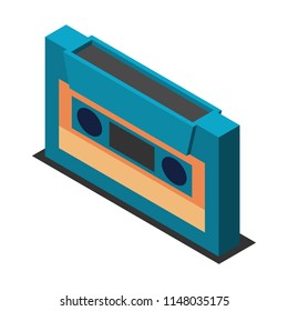 Retro audio cassete in isometric style. Vector illustration of musical equipment.