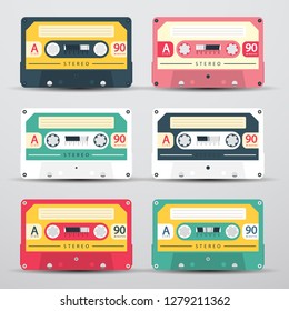 Retro Audio Cassetes Set - Vector Cassete Icons Isolated on Light Background