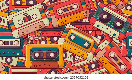 Retro Audio Cassette 90s Doodle Backckgrond.
90s Nostalgia or SHOTLIST1990