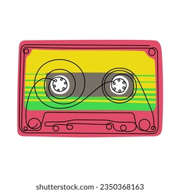 Retro audio cassette continuous line colourful vector illustration
