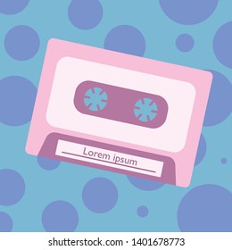 Retro audio cassette flat icon. 80s, 90s technology. Pink compact tape. Nostalgic, vintage isolated vector illustration. Music listening, record, playing cartoon color symbol