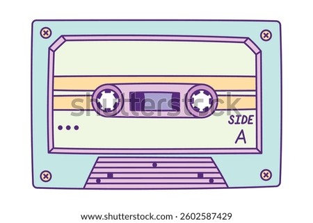 Retro Audio Cassette Hand Drawn Illustration with Outline Isolated on White Background. Vintage Analog Music Tape Record System. Vintage Mixtape from 80s and 90s