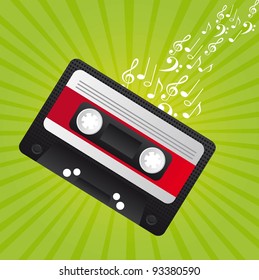 Retro audio cassette with musical notes