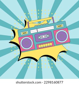 Retro audio cassette. Old record audio recorder tape. Vintage style audio storage icon. Vector illustration. Retro radio graphic illustration with background